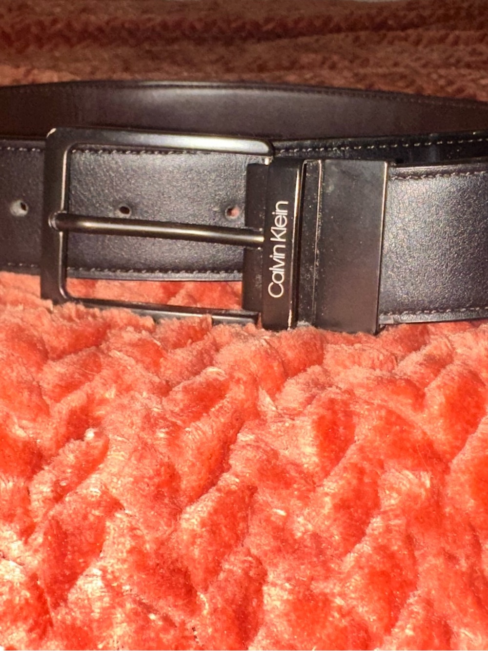 Calvin Klein Black Leather Men's Belt with Branded Metal Accent